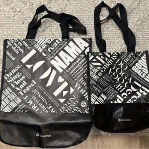 Black Lululemon reusable bags, small and medium